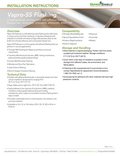 Vapro-SS Flashing Installation Instructions