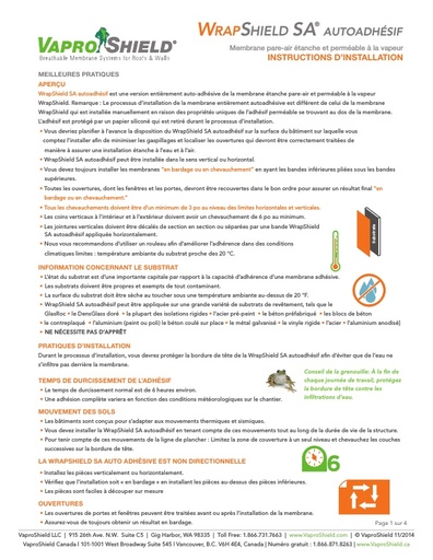 WrapShield SA Installation Instructions French