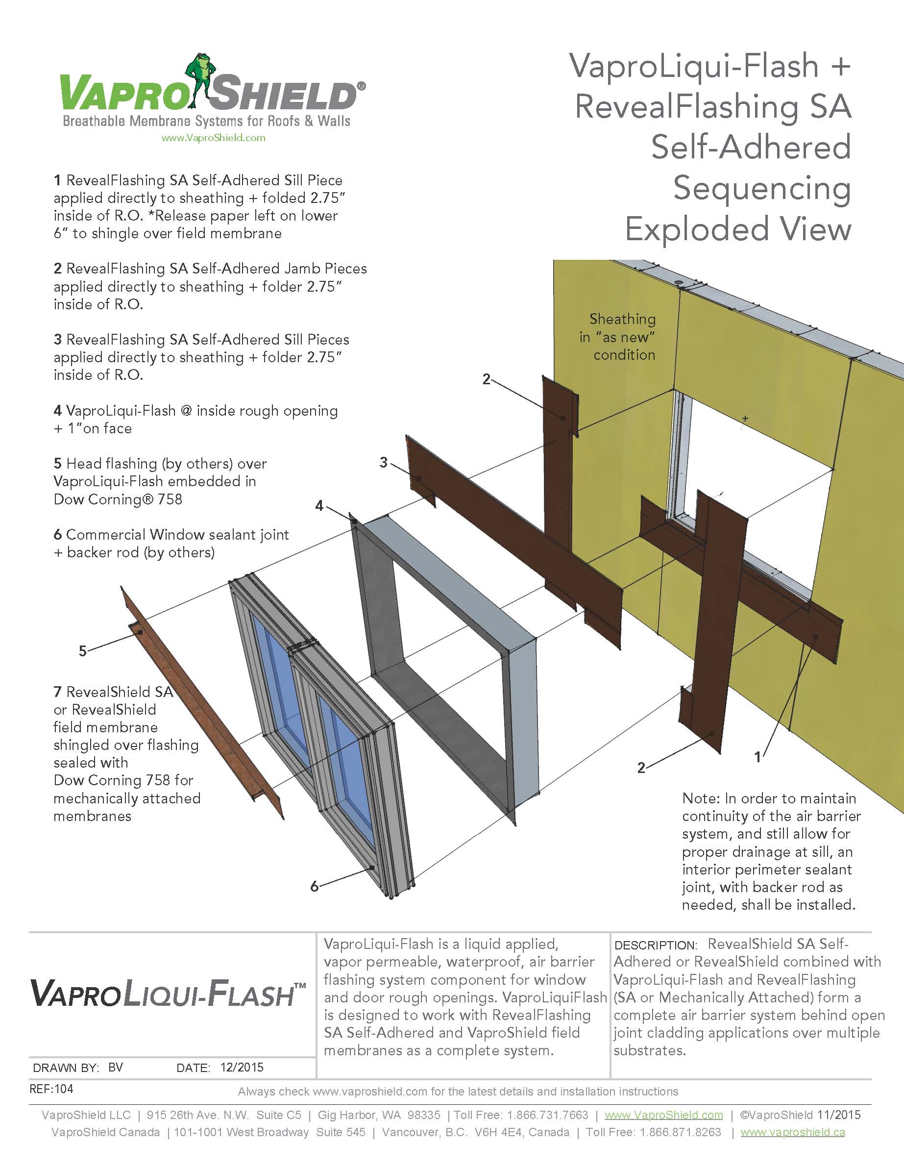 Commercial Window Rough Opening Flashing with RevealFlashing SA and VaproLiqui-Flash: Exploded