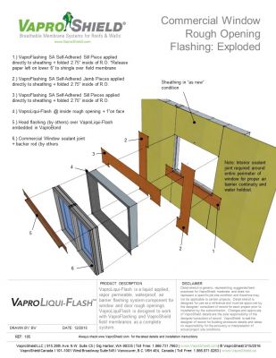 Commercial Window Rough Opening Flashing with WrapFlashing SA and VaproLiqui-Flash: Exploded