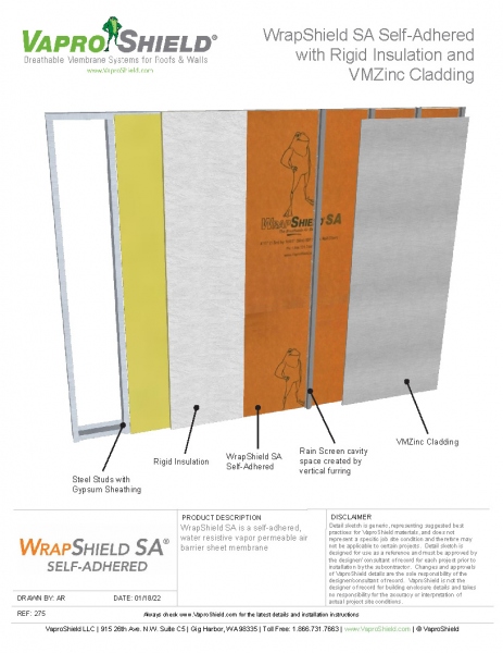 WrapShield SA Wall Assembly with VMZINC Cladding