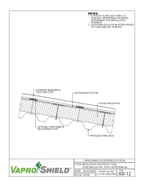 Steep Slope Metal Roof with Roof Clips Over Insulation - with VaproShim SA