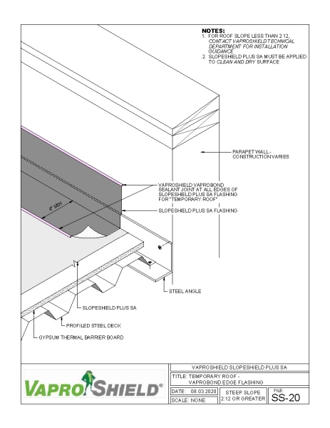 Steep Slope Temporary Roof - VaproBond Edge Flashing