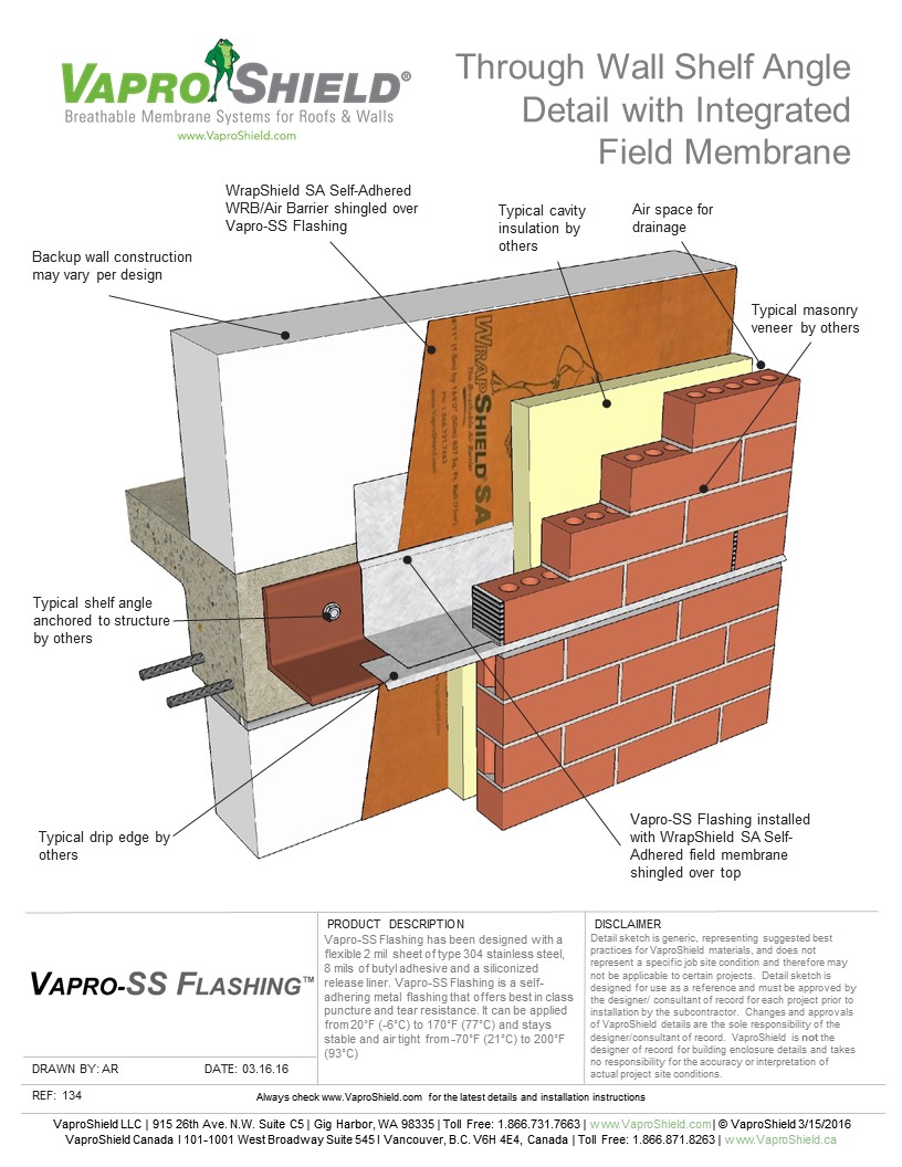 Through Wall Shelf Angle Detail with Integrated Field Membrane