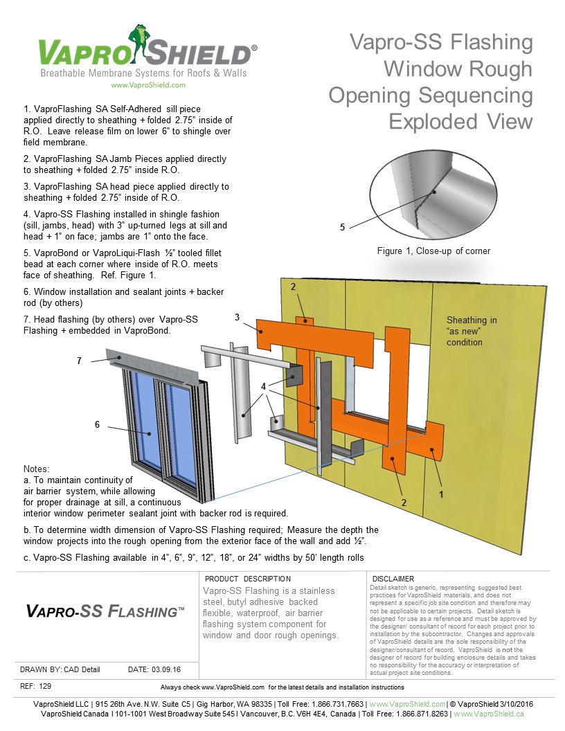 Vapro-SS Flashing and WrapFlashing SA Rough Opening: Exploded View