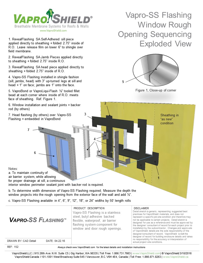 Vapro-SS Flashing and RevealFlashing SA Window Rough Opening Sequence Exploded